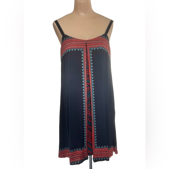 Muse l Box Pleated Geometric Trapeze Navy Blue/Orange/Turquoise Dress Size 4 - Picture 4 of 7